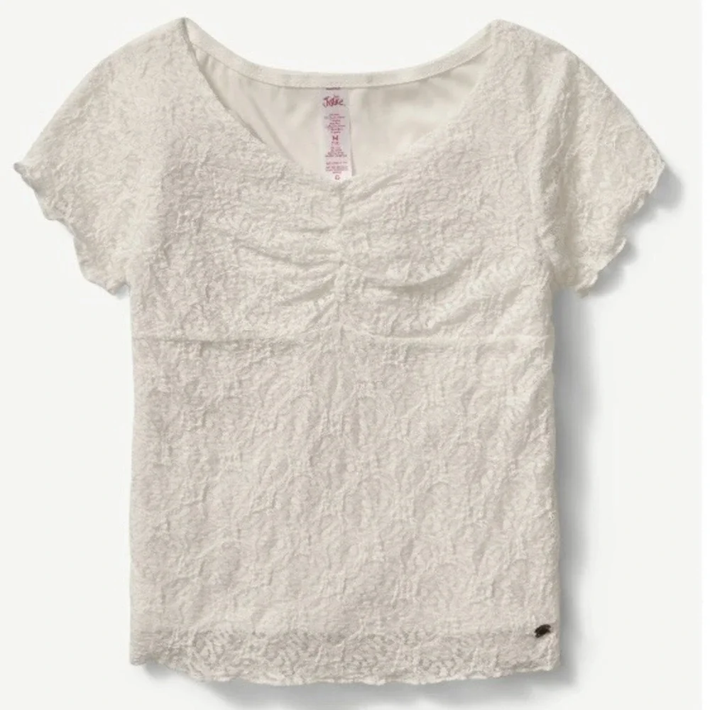 Justice Girls Lace Tee Medium 10 New with Tags Silver Fern Empire Seam Cinched